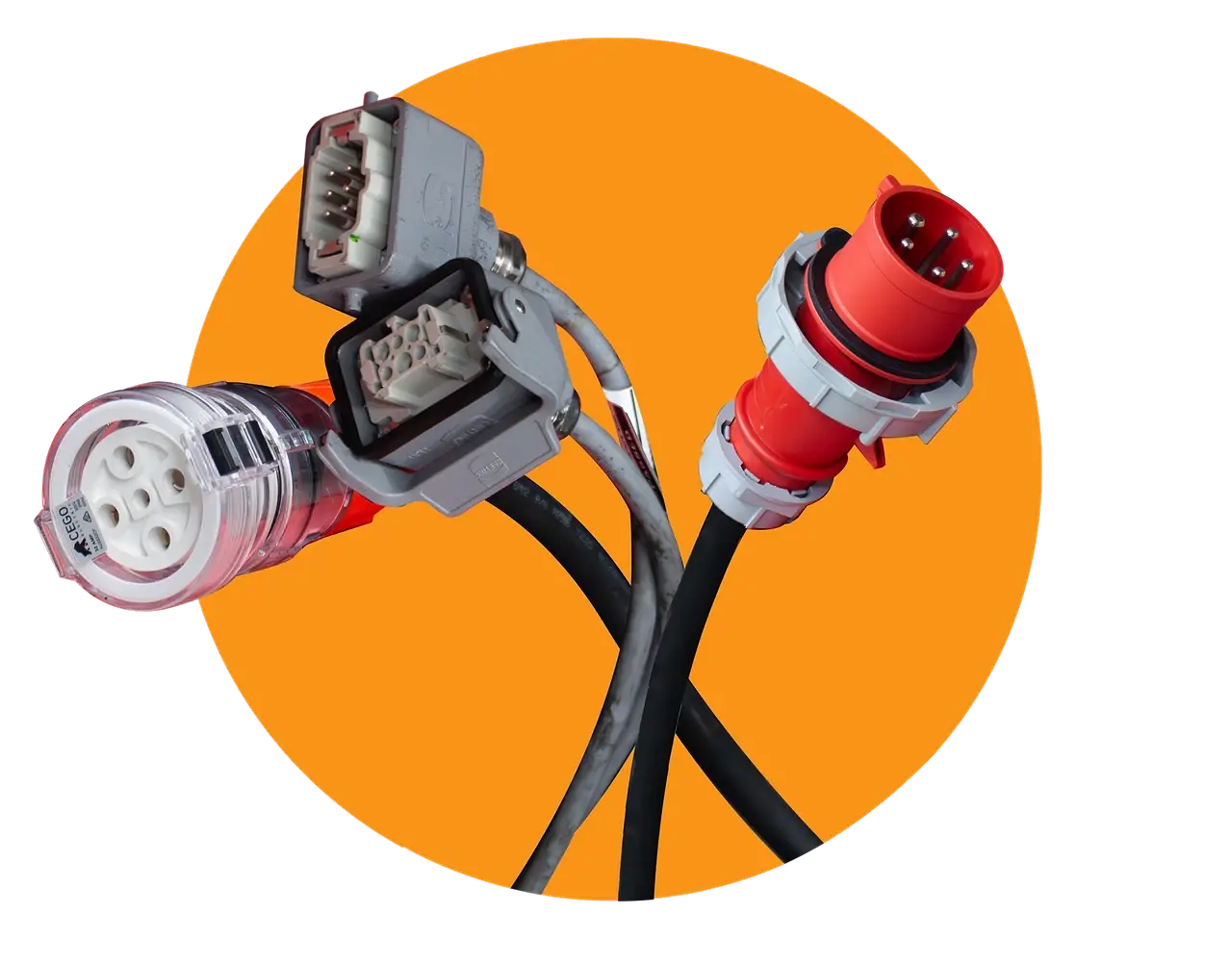 Hoist motor cables and connectors coiled for transport between seasons