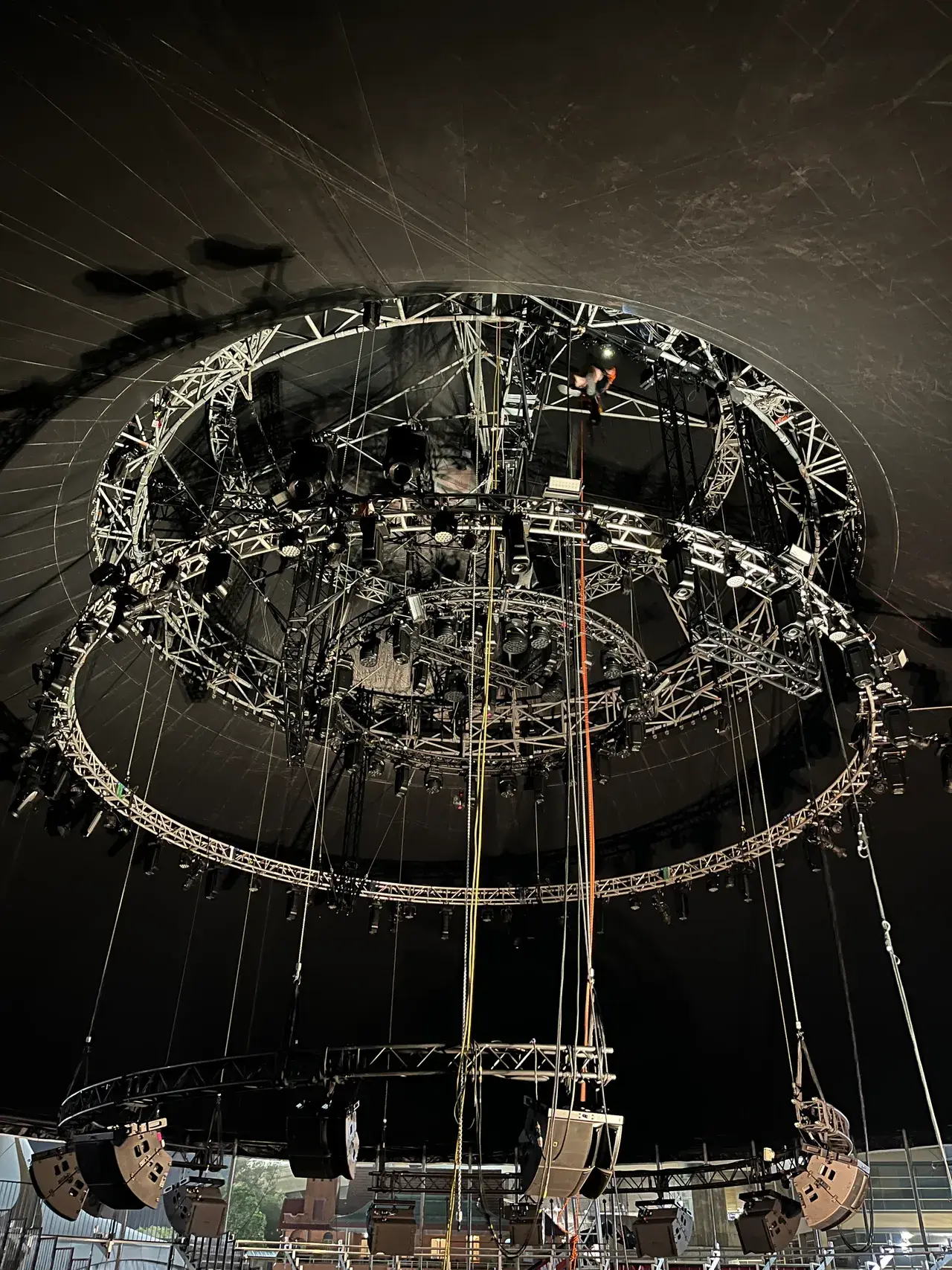 The Come Alive circus arena rig rigged in the round on TSA chain hoists
