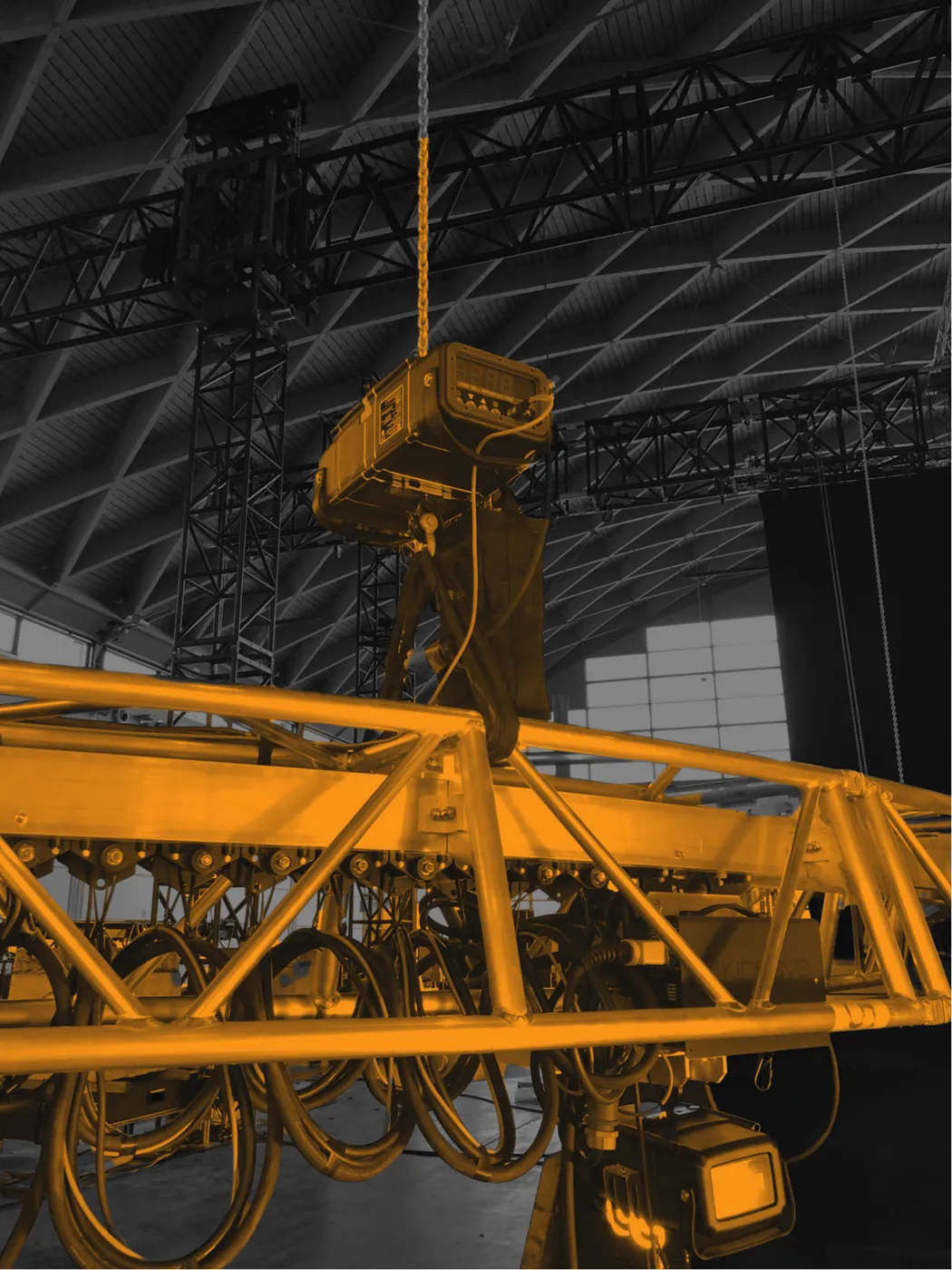 Truss lifted on EXE Rise chain hoists on a touring production